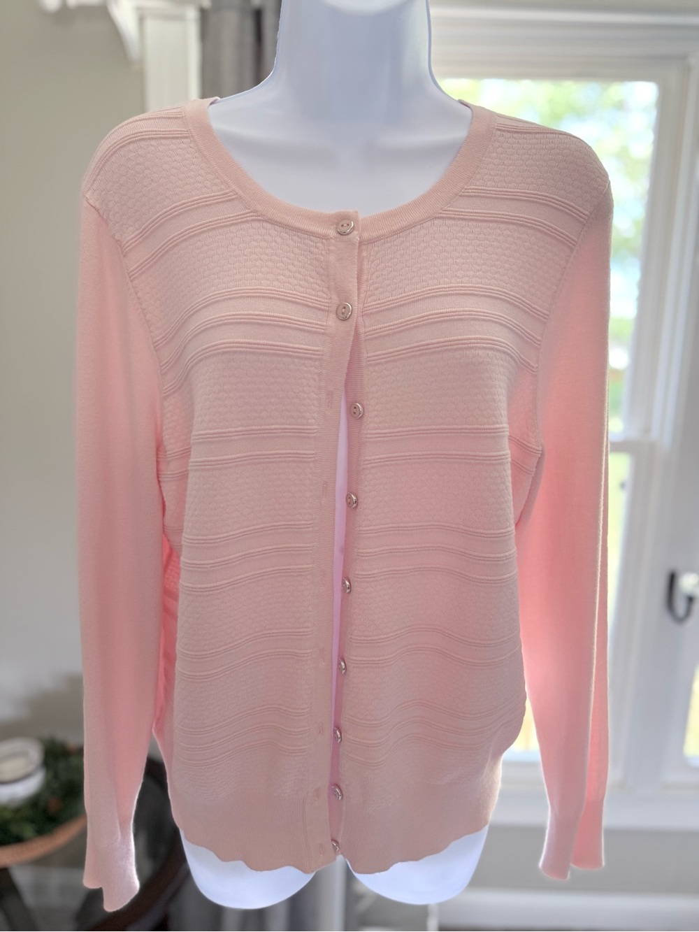 Charter Club Pale Pink Knit Button Cardigan